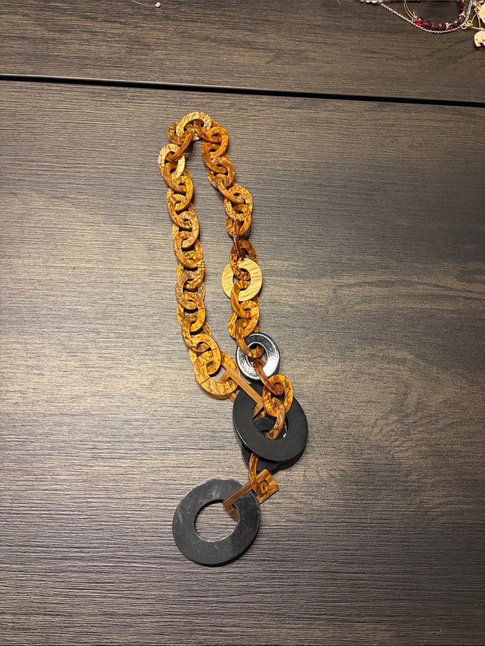 Chunky Geometric Link Statement Necklace Amber Black Like New